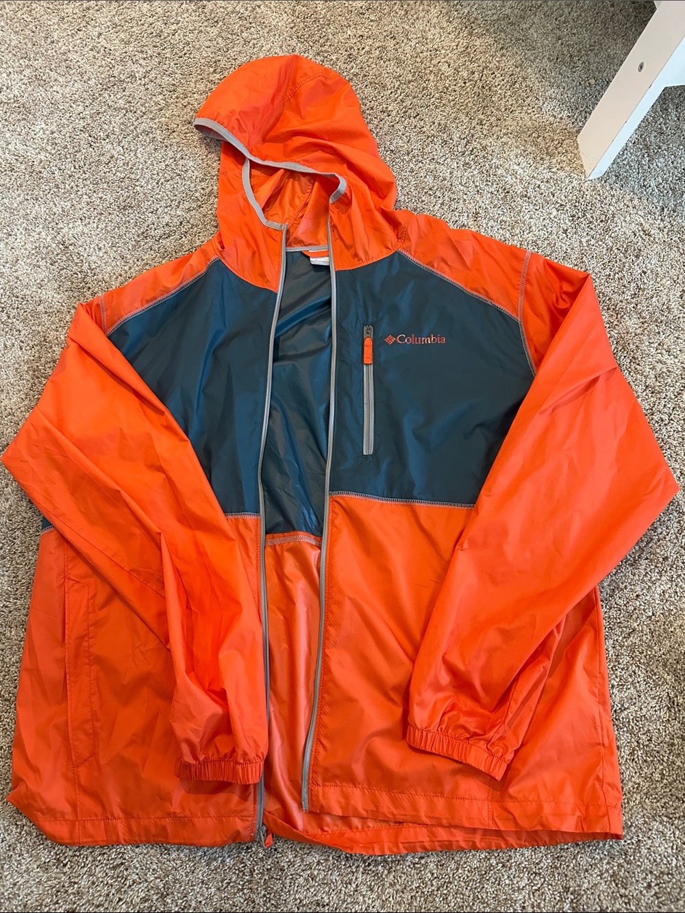 Columbia Orange and Navy Hooded Shell Jacket